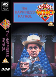 Michael's audio cassette cover for The Happiness Patrol, art by Alister Pearson